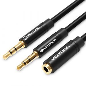 Vention Adaptateur Jack Audio Stéréo, 3,5mm Adaptateur Micro Casque Câble, Adaptateur Y Jack Micro Audio Femelle à 2 Double Male pour PC, PS4, Xbox One, 30cm/1FT (VENTION Official Store, neuf)