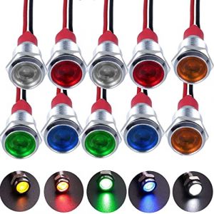 RUNCCI-YUN 10pcs 110V-220v 10mm DC Voyant Led En Metal,Led Indicateur Panneau,Temoin Lumineux, Pour Van,Bateau Et Autres Vehicules Universel(vert × 2 jaune × 2 rouge × 2 bleu × 2 blanc × 2) (RUNCCI-YUN, neuf)