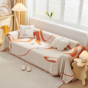 VanderHOME Housse de canap&eacute; en Chenille, Multifonctionnel Jete de Canape, Couverture de Canap&eacute; D&eacute;corative Universelle &agrave; Pompons,Plaid Canape Plaid pour Canap&eacute; 180 * 150cm Miel Orange (LIGO S.R.L., neuf)