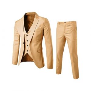 YOSUWOAI Costume 3 pièces pour homme - Coupe ajustée - Veste - Pantalon formel - Costume professionnel - Pour mariage et affaires - Coupe droite - Costume de smoking - Couleur unie, Z03 Kaki, XL (LDeianp, neuf)