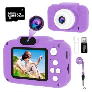 GlobalCrown Appareil Photo Enfant,Mini Cam&eacute;ra Num&eacute;rique Rechargeable Cam&eacute;scope Antichoc Photo vid&eacute;o pour Filles Gar&ccedil;ons de 3 &agrave; 9 Ans,12M Vid&eacute;o HD 1080p pour Jeu en Plein air (32G Carte Incluse) (shgh, neuf)