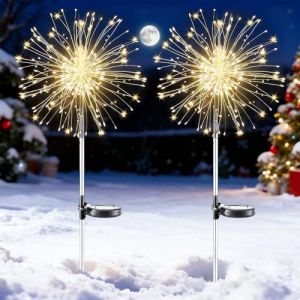 XVZ Lampe Solaire Exterieur, [2 pi&egrave;ces] 150 LED feux d'artifice solaires - &Eacute;tanche - Avec 2 modes d'&eacute;clairage pour Jardin, Cl&ocirc;tures, Chemins, Terrasse (blanc chaud) (Teesa-eur, neuf)