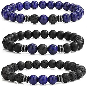 APMGONT 3PCS Hommes Pierre Naturelle Bracelet Set 8mm D'oeil De Tigre Lave en Perles Pierre Bracelet Extensibles pour Agate Naturelle Bijoux pour Homme (Lapis-lazuli) (Guobirkin store, neuf)