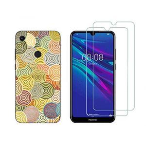 NOVAGO Compatible avec Huawei Y6 2019 /Honor 8A -Coque Souple Solide Anti Choc avec Impression + 2 Films Protection &eacute;cran Verre tremp&eacute; r&eacute;sistant (Coque+ 2 Films, Ronds) (NOVAGO-Vendeur PRO fran&ccedil;ais, neuf)