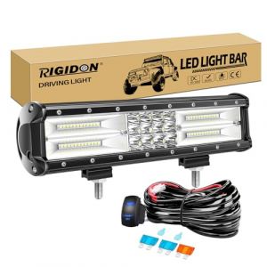 RIGIDON 30 cm 12 pouces 180W led light barre avec 12V faisceau de câblage kit, Barre d'éclairage led, barre lumineuse led pour offroad Véhicules Voiture camions ATV 4x4,6000K blanc led light bar (Sanyue-EU, neuf)