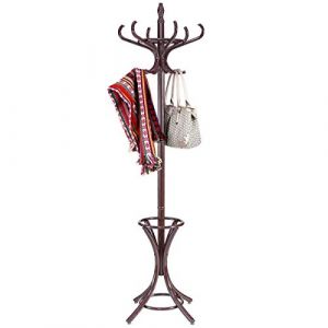 COSTWAY Porte Manteau sur Pieds avec 12 Crochets en Bois Massif, Base à 4 Pieds Stable, Porte-Manteau Bois, Perroquet Porte Manteau pour Chapeaux Parapluie, 51 x 51 x 184 CM (FDS GmbH, neuf)