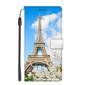 EuoDuo Coque Compatible avec Honor 70 Lite 5G / Honor X8 5G / Honor X6 &Eacute;tui Rabattable Motif Ciel Bleu Paris Housse Antichoc Cuir PU Portefeuille Pochette Magn&eacute;tique &agrave; Clapet Flip Case (VLQI, neuf)