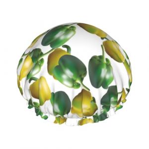 Bonnet de douche pour douche &ndash; Joli bonnet de douche imprim&eacute; poivron &ndash; Grand bonnet de douche r&eacute;utilisable et imperm&eacute;able &agrave; l'eau &ndash; Bonnet de douche double couche pour femme &ndash; Bonnet de douche pour (SA-Toy, neuf)