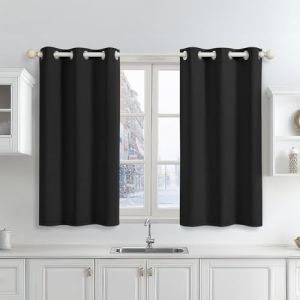 Runy&eacute;la Rideau Occultant Thermique Isolant Anti Froid 90x120 (LxH), Lot de 2 Rideaux Fen&ecirc;tre Opaques Noir &agrave; Oeillets Anti Chaleur UV Bruit, Int&eacute;rieurs Decoration Dressing Salon Chambre Maison (Runi-EU, neuf)