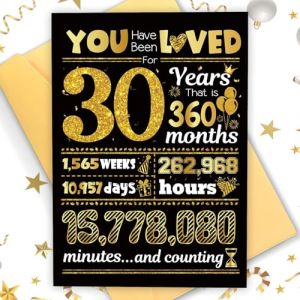 Topways Carte d'anniversaire pour 30 ans, &laquo; You Have Been Loved for 30 Years &raquo;, carte de v&oelig;ux amusante, carte de 30e anniversaire avec enveloppe, d&eacute;corations d'anniversaire noires et dor&eacute;es pour lui (Topways EU, neuf)