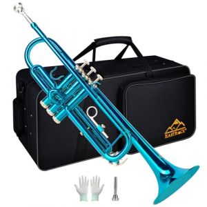 EASTROCK Trompette en Sib pour débutant, Trompette standard en laiton pour étudiants, Trompette avec étui, gants, embouchure 7C(Bleu) (iMusic INC., neuf)