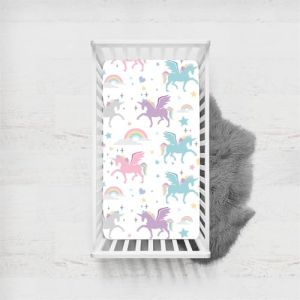 Odot Drap Housse Lit Bebe avec Motif Licorne Rose, Housses en Microfibre, Extensible Doux Respirant Prot&egrave;ge Matelas Filles Compatible pour Berceau, Couffin et Nacelle (Couleur G,65x95cm) (Odot, neuf)