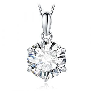 JewelryPalace 3ct Classique Moissanite Pendentif Taille Rond Solitaire Argent 925 Femme, Or Blanc 14k Collier Chaine Diamant Simul&eacute; Mariage Mariee 45CM, Ensemble Parure de Bijoux Cadeau Anniversaire (jewelrypalace, neuf)