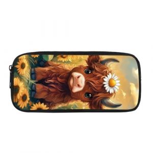 Showudesigns Trousse &agrave; crayons motif vache Highland pour filles, gar&ccedil;ons, enfants, tournesol, grande capacit&eacute;, pour l'&eacute;cole, le bureau, la papeterie, la bo&icirc;te de rangement de voyage (showu designs, neuf)