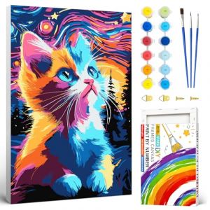 jieyisier Peinture Numero Adulte D&eacute;butant,Chat Peinture par Numero Adulte Avec Cadre,pour D&eacute;cor Mural Maison Cadeau Bricolage Peinture &agrave; L'Huile Kit 20x30cm (Star Night) (xlsstore, neuf)