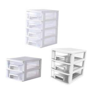 Cabilock Bo&icirc;te de Rangement Tiroir Plastique &agrave; Deux Niveaux Organisateur de Bureau Transparent Blanc Moyen Casier Multifonctionnel pour Classement et Stockage Objets sur Bureau (Nadine Quick, neuf)