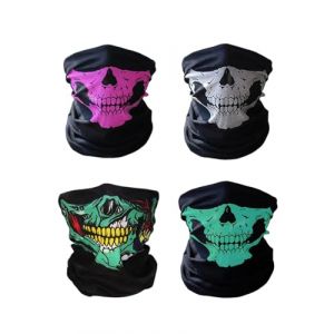 CULEB 4 PCS Masques de Moto,Multifonction Masque T&ecirc;te de Mort,&Eacute;charpe d'Halloween,Cagoule &Eacute;lastique &Eacute;charpe Bandana Hommes Femmes pour Ski,Moto,V&eacute;lo,Randonn&eacute;e (CULEB, neuf)
