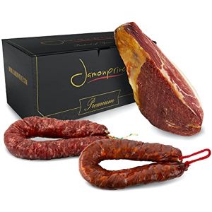 Jambon Serrano Cru Désossé Grande Réserve 1 Kg (Jamon Serrano) + Chorizo Serrano 200 gr + Saucisson (Salchichón) Serrano 200 gr – Jamonprive Premium (JAMONPRIVE, neuf)