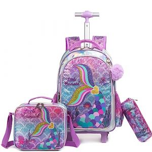 HTgroce Cartable a Roulette Fille, Sac Dos roulettes pour Filles, Sac a Roulette Fille pour Maternelle Primaire Scolaire Cartable Roulette Fille cp (Lldaily EUR, neuf)