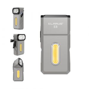 klarus E8 EDC Lampe de poche rechargeable,syst&egrave;me triple lumi&egrave;re 1 000 lumens, t&ecirc;te pivotante &agrave; 180 &deg;, design compact tout en m&eacute;tal avec aimant et clip de poche, lampe de travail &eacute;tanche IPX6 (Klarus&reg; EU Store, neuf)