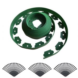 Crevyteg Kit de bordure de pelouse flexible - Sans creuser - 10 m de long - 10 cm de haut - Avec 30 piquets en plastique - Pour jardin, allée, séparation - Vert (YaxiangHK, neuf)
