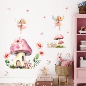 Tanlaby Champignons F&eacute;es Stickers Muraux Fleurs Elfes Autocollant Mural Papillon Filles F&eacute;e D&eacute;coration Murale pour Chambre Enfants B&eacute;b&eacute; P&eacute;pini&egrave;re Salon (JDD store, neuf)
