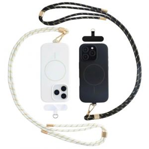 AHABIPERS Cordon Telephone Portable, Lot de 2 Cordon T&eacute;l&eacute;phone Portable Universelle, Tour de Cou Telephone R&eacute;glable et D&eacute;tachable, 2 Patchs de Sangle de t&eacute;l&eacute;phone pour Smartphones - Noir&Blanc (QIAOYI-EU, neuf)