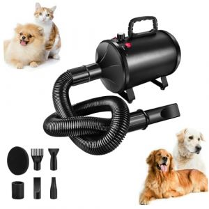 Pulseur Chien 2800W Professionnel,Souffleur Chien Séchoir Sèche-Poils Toilettage Sèche-Cheveux pour Chien pour Animaux Vitesse Continue et température réglable avec 4 Buses,2.3M Tuyau (Xinng, neuf)