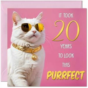 Purrfect Carte d'anniversaire 20 ans pour femme &ndash; Carte d'anniversaire amusante pour femme de 20 ans, vingt ans, filles, maman, s&oelig;ur, tante, ni&egrave;ce, fille, chaton (Purple Fox Gifts, neuf)