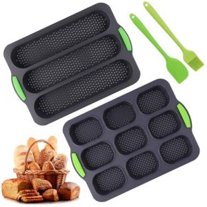 Moule &agrave; Pain, Moule Baguette, Moules &agrave; P&acirc;tisserie Ovale &agrave; 9 Compartiments, Plaque &agrave; Baguette &agrave; 3 Compartiments, Avec Rev&ecirc;tement Antiadh&eacute;sif, Pinceau en Silicone et Spatule, Convient pour la cuisine (Fu Nian Technology, neuf)