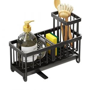ZhouWei Organisateur Evier Cuisine, Porte Eponge Evier Cuisine en Acier Inoxydable Rangement Organisateur D'&eacute;vier avec Plateau de Vidange Automatique, pour Salle Bain Buanderie Garde Manger (Noir) (ZONGGHU, neuf)