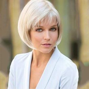 WQWIG Perruque synthétique, Frange bouclés Bob Raie sur Le côté Perruque, Court Gris Cheveux synthétiques 10 Pouces à la Mode de Conception Classique Femmes Gris Femmes,A (Beautiful start happy, neuf)