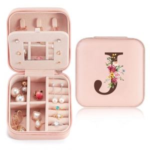 Sinekong Bo&icirc;te &agrave; Bijoux avec Lettre Initiale J Petit Boite a Bijoux Femme avec Miroir Boite &agrave; Bijoux de Voyage Coffret &agrave; Bijoux en Cuir PU pour Femme et Fille Cadeau pour Mariage Anniversaire No&euml;l (palasasa, neuf)