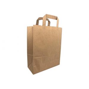 100 Petits Sacs Papier kraft marron &eacute;cru avec poign&eacute;e 6 litres largeur 22 cm, hauteur 28cm, soufflet 10 anse plate solide, cabat r&eacute;sistant papier 70g non imprim&eacute; ref UGSE06PP1F (100) (solutions-imprimerie, neuf)