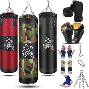 Prorobust Sac de frappe lourd pour boxe, ensemble de sac de frappe non rempli avec gants de boxe, chaîne, crochet de plafond pour MMA, kickboxing, Muay Thai, karaté, taekwondo (1 m, camouflage) (Prorobust-FR, neuf)