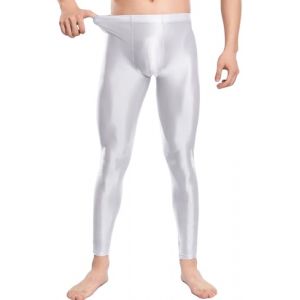 FEOYA sous-vêtements Sexy pour Hommes Leggings Huile Brillant Pantalons Étroit Brillant Collant Fitness Gym Yoga Sport Blanc XXL (OUJINGEU, neuf)