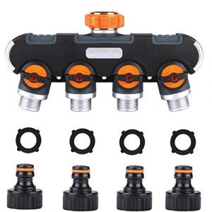 Distributeur d'eau 4 voies orange et noir, répartiteur de raccordement d'eau 3/4", 4 appareils peuvent être connectés simultanément, robinet 4 voies de jardin avec filetage 2 en 1 (YIHUAN Official Store, neuf)