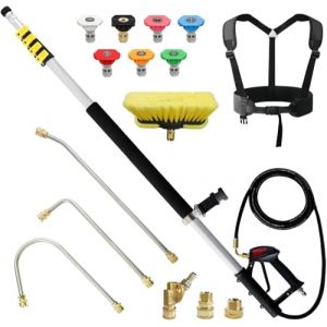 Gresonic Perche t&eacute;lescopique de 7,3 m pour Nettoyeur Haute Pression - Kit Complet avec Brosse, 2 Extensions, 7 Buses et Accessoires (zhenxiaeu, neuf)