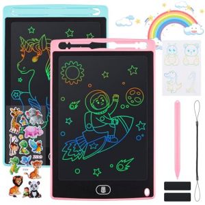Damcyer 2 Pack Tablette D'écriture LCD 8,5 Pouces,LCD Tablette Dessin avec Ecran Coloré,Bloc D'écriture Effaçable avec des Autocollants D'animaux,pour Garçons et Filles de 3 4 5 6,Bleu + Rose (SUN WAN LIMITED, neuf)