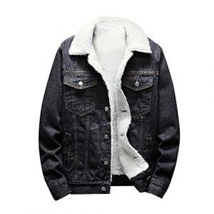 Veste en jean pour homme kuiazelit avec doublure en fausse fourrure sherpa chaude et &eacute;paisse, veste en denim pour cowboy d&eacute;contract&eacute;e, veste en jean &eacute;paisse avec col &agrave; revers rembourr&eacute; thermique (JIEMINGJINGXUAN, neuf)