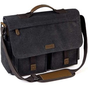 Sac à Bandoulière Homme, VASCHY 15.6 Pouces Vintage Messager Besace Sacoche Homme Résistant à l'eau Ciré Toile Convient Portable Voyage Sac à épaule Mallette avec Bandoulière Rembourrée(Gris Foncé) (Vaschy, neuf)