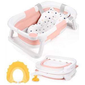 Baignoire Bebe Baignoire Pliable B&eacute;b&eacute; Baignoire Pliante Portable（Couleur rose）,Avec Oreiller de Baignoire, Bonnet de Bain, Brosse de Douche (BHUJEL  DIDI S.R.L., neuf)