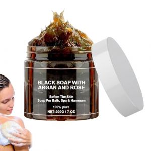 Gommage Savon Noir Corps,Savon Noir Marocain,Savon Noir Liquide,Gommage Exfoliant Corps,Savon Noir à L'argan Et Rose,Organic Moroccan Black Soap,Savon Exfoliant Pour Corps Au Savon Noir (1PC, 200g) (xiaxiappa99, neuf)
