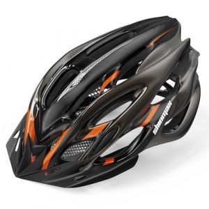 Shinmax Casque de v&eacute;lo pour homme et femme avec lumi&egrave;re - Casque de v&eacute;lo avec visi&egrave;re - Super l&eacute;ger - R&eacute;glable - VTT adulte - Avec sac de rangement (noir/orange titane) (Tongyang Business, neuf)