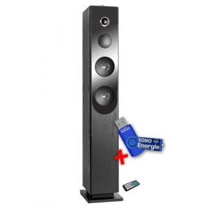 Tour de Son Blacktower+ avec Lecteur CD, Bluetooth, FM et USB, 100W + télécommande + Clé USB 32Go (SONO-ENERGIE, neuf)