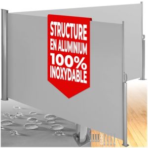 tectake&reg; Store Brise Vue Jardin Retractable Multi-Fonction Store lat&eacute;ral Double Enroulable Brise Soleil Paravent Exterieur Opaque en Aluminium Store banne pour Terrasse Jardin - Gris | 180 x 600 cm (TECTAKE FRANCE SAS, neuf)