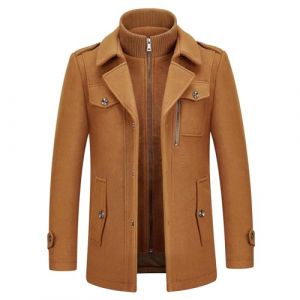 KUDORO Manteau Homme en Laine Chaud pour Hiver Trench Coat Mi-Long Classique Parka Pardessus Caban Slim Fit Élégant Business Décontractée Duffle-Coats Coup-Vent Revers Overcoat(Brun,XS) (KUDORO, neuf)