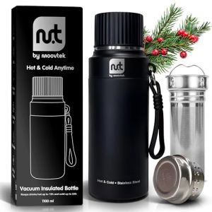 Moovtek &ndash; Bouteille Isotherme 1,1 L avec Infuseur Amovible, Filtre Long Acier Inoxydable 316, Tasse Int&eacute;gr&eacute;e, Double Paroi pour Th&eacute;, Caf&eacute;, Mat&eacute;, Fruits et Eau, Sans BPA, Noir (TK Adventure Store, neuf)