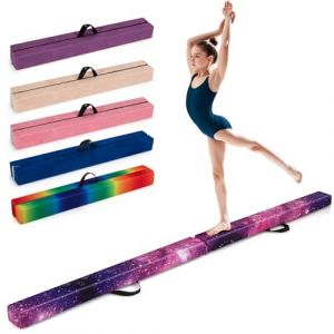 GYMAX Poutre Gymnastique Pliable 240 cm, Revêtement Antidérapant, Structure en Pin, Poignée de Transport, Sol en Mousse Extra-Ferme, pour Entraînement à l'Équilibre pour Les Tout-Petits (Étoile) (GYMAX EU, neuf)