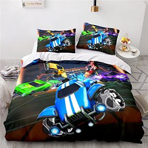 NICHIYOBI Rocket League Parure de lit, housse de couette et taie d&rsquo;oreiller, en microfibre, impression num&eacute;rique 3D, parure de lit en trois pi&egrave;ces (11, 140 x 210 cm) (NORTTA, neuf)